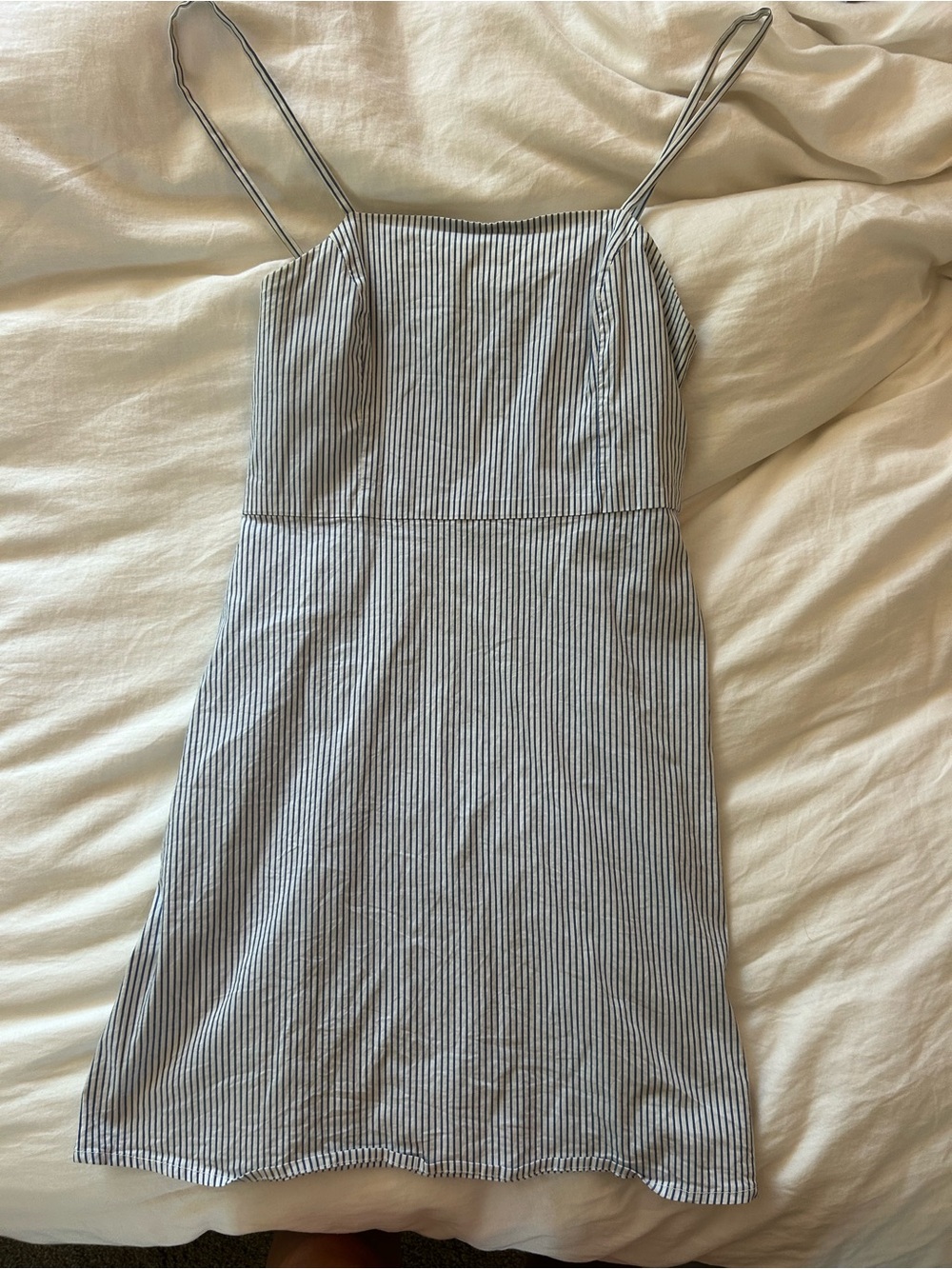 Urban Outfitters Blue and White Striped Spaghetti-Strap Mini Dress